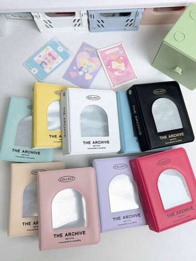 1/3 pièces Album de cartes de couleur crème, mini album photo portable avec fenêtre, boîte de rangement de couleur unie simple, stockage de photos, peut contenir 40 petites cartes recto-verso, fournitures scolaires