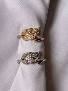 Women's Semi-Jewelry Ring Open Adjustable Adjustable Leaf With Zirconia Shine Rhinestones Nature Shiny Stones Romantic And Elegant - Bạc - Xem 7