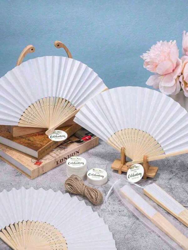 50pcs/20pcs/5pcs Vintage Handheld Foldable Paper Fan,Portable Bamboo Fan With Foldable Paper Cover - Perfect Summer Accessory For Staying Cool And Stylish, Perfect For Parties And Events Best Gifts Birthday Graduation,Natural Wood Wedding Decor For DIY/Calligraphy, Suitable For Wedding Bridal Shower Decoration, Wedding Favors, Party Favors,Home Decor ,Room Decor,DIY Crafts Birthday Gifts Graduation