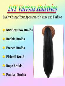 1-2 件装 26 英寸黑色 DIY 编发接发 | 女士合成 Yaki 直发耐热蓬松马尾 | 适合万圣节、圣诞节、节日派对 - 黑色 - 查看 4