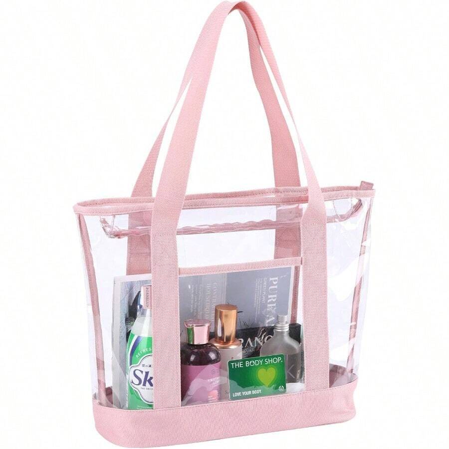 Clear Tote BagPurse Handle With Zipper For Work Plastic Transparent See Through Women-0029 - 1PackPink - View 1