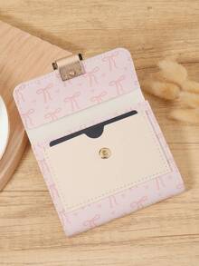 Pink Bow Love Pattern Fold Over Small Wallet Pocket Wallet Small Purse Bifold Slim Women Wallet Lightweight Portable Credit Card Key Case Short Wallet Cute Modern Fashion For Birthday Gift Christmas Anniversary Women Girls Lady,Business,For Anniversary,For Christmas,On Valentine Day,For Birthday Gift,For Gift,For Lover For Women,For Girls,For Lady,For Female,Bag School Supplies For School Dorm Room & Back To School - Pink - View 7