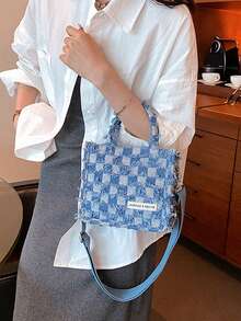 时尚撞色格子手提包，流苏设计休闲斜挎包，厚实零钱包，适合女性日常通勤，春夏季