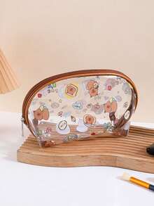 1个装水豚透明化妆包初中生文具铅笔袋超吸睛卡通包 - 彩色 - 查看 13