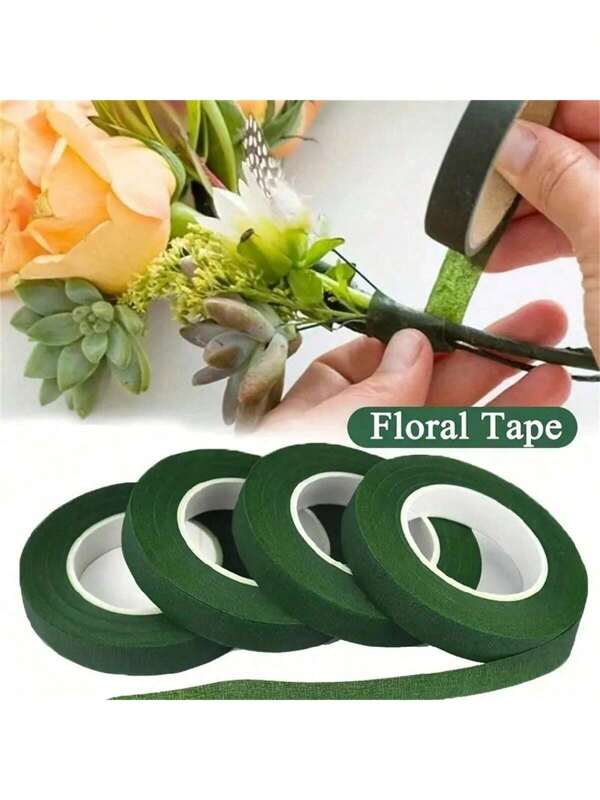 5pcs Green Self-Adhesive Paper Ribbon, Floral Stems For Wreath Making, Bouquet Stem Wrap, Scenery Decoration, Holiday Decor, Room Decor, Home Decor, Corridor Decor, Window Decor, Office Decor, Festival Decoration