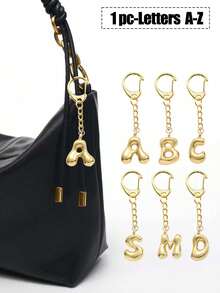 Bubble Alphabet Cute Charms Bag Pendants - Alphabet A-Z, Shiny Alloy Bag And Backpack Charm - Perfect Gift For Birthdays And Special Occasions, For Women And Girls, Purse And Handbag Accessories. - Gold - View 1
