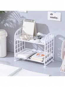 Prateleira em Duas Camadas Organizador minimalista Multiuso de Mesa Para Armazenamento Rack - Branco - Visão 5