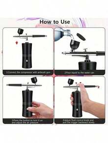1 Set Cordless Airbrush Kit, With Detachable Extension Hose, 0.3mm Dual-Action Airbrush, 3 Jars, Cleaning Brush, USB Cable, Air Compressor, 0.3mm Micro Spray Nozzle, 1000mAh Rechargeable Battery, Home Use High Pressure Sprayer, Moisturizing Atomizer, Suitable For Model, Nail Art, Auto Painting, Beauty Spraying Tools, DIY Crafts Gift - 彩色 - 查看 4