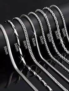 8 件时尚男士不锈钢链条项链套装 DIY 搭配日常佩戴