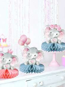 6 piezas Centros de mesa de panal con diseño de elefante rosa para baby shower, decoración de panal con patrón de flor y elefante rosa para fiesta de revelación de género, suministros para fiesta de cumpleaños, nacimiento de niño/niña, decoración para celebración, decoración para revelación de género, decoración para baby shower, centro de mesa, regalo para baby shower, base de panal, decoración de foto para fiesta - Elefante rosa - Ver 7
