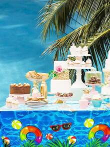 1pc 51.18" X 86.61" PE Material Waterproof Disposable Tablecloth, Summer Pool Hawaii Style Tablecloth, Suitable For Birthday, Summer, Graduation Parties And Daily Decor, Can Be Used As Backdrop Or Picnic Mat - Multicolor - View 3