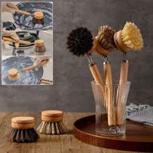 2 Peças Escova de Panela com Cabo Longo e Cerdas Substituíveis de Crina de Cavalo, Escova de Panela de Cerdas Macias de Sisal Natural, Escova de Limpeza de Fibra de Coco, Ótimo Presente para a Casa, Cozinha, Natal, Halloween