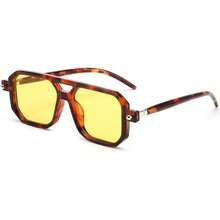 Lentes de sol Cuadrado Mujeres Hombres, Gafas de sol Elegante Marco Retro Clásico UV400 - 032 Montura leopardo y lentes amarillos - Ver 12