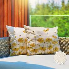 Summer Outdoor Pillow Covers 18x18 Set Of 2 Waterproof Daisy Throw Pillow Covers Spring Decorative Farmhouse Cousion Case For Patio Furniture Garden Home Sofa Couch Yellow - 黃色 - 查看 4