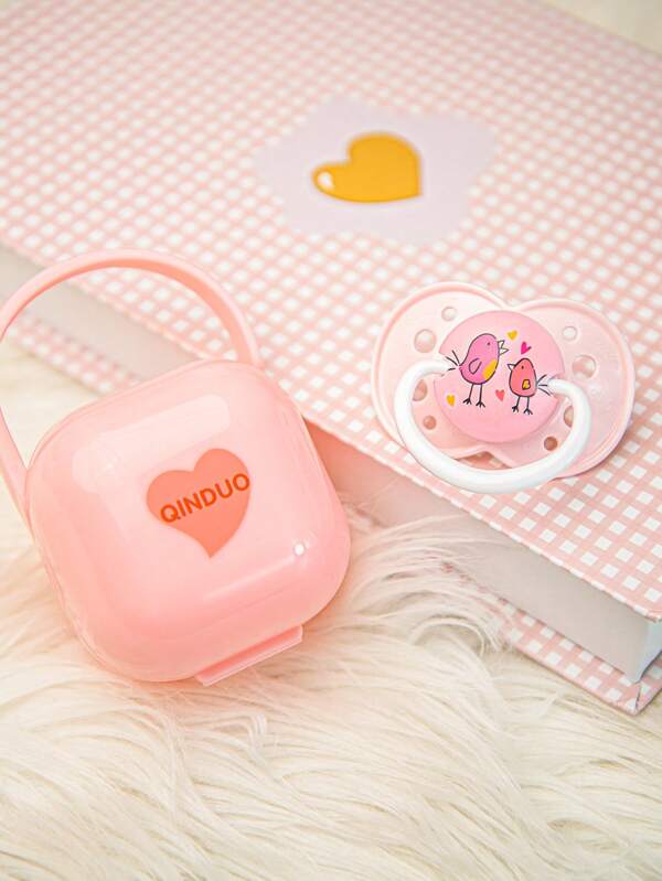 1 pièce Sucette en silicone pour bébé avec manche, écusson en matériau PP, sûre et stable, design imprimé de haute qualité, adorable, comprend une boîte de rangement assortie, compacte et portable, convient aux nouveau-nés, pour une utilisation à la maison et à l'extérieur, le meilleur cadeau de sucette pour apaiser les bébés