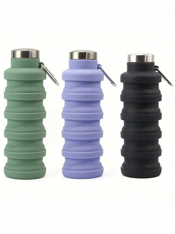 17 Unzen zusammenklappbare Wasserflasche, geruchlos Silikon, auslaufsicher, wiederverwertbare faltbare Flasche - perfekt für Reisen, Sport, Fitnessstudio, Wandern, Camping, Radfahren, tragbare auslaufsichere Sportflasche mit Karabiner