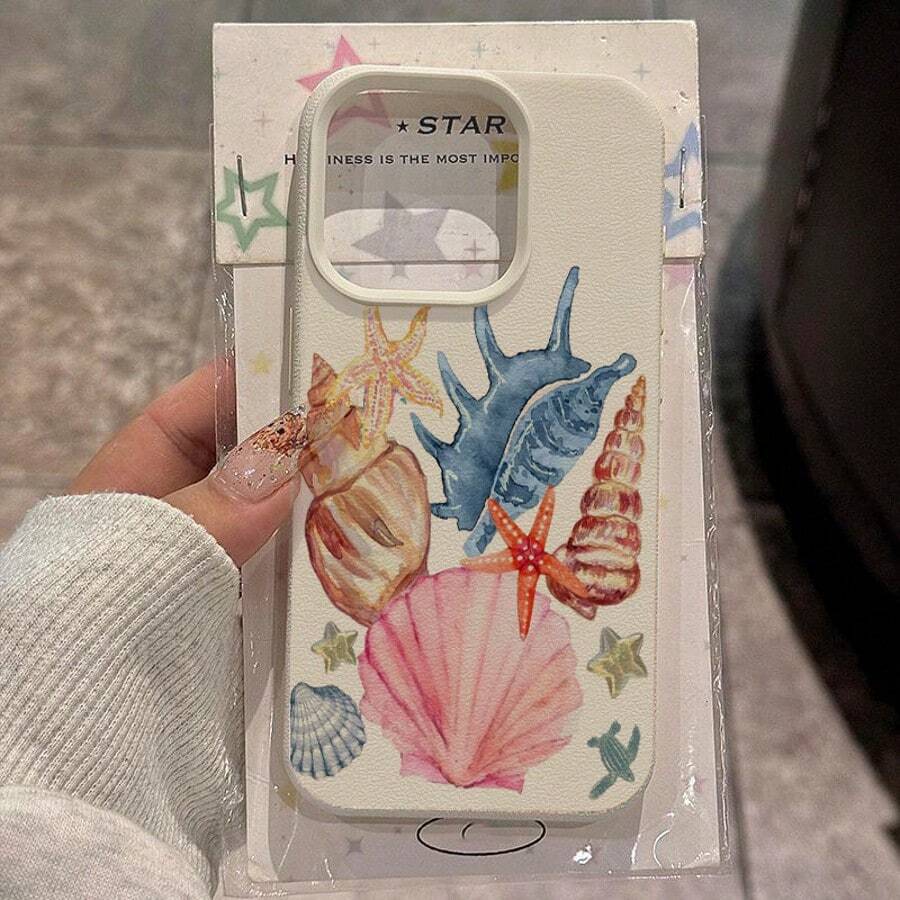 1pc TPU Material Colorful Starfish & Shell Pattern Phone Case, Compatible With IPhone/ Phones,International Version, Not The Domestic Version - White - View 1