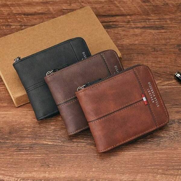 Vintage Men Short Wallets PU Leather Zipper Coin Purse Portable Folding Business Wallets Casual Clutch Bag Money Clip Gift Multi-Card ID Bag Card Holder