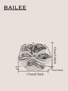 BAILEE 金属花形晚宴包舞会婚纱手提包口红零钱化妆包配饰包带金属链可斜跨前卫女士礼物 - 銀色 - 查看 12