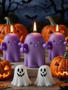 2 Stück Set oder 1 Stück Set Halloween Kerzen Silikonform - Geister Set Design, Kürbis Behälter Design, süßer Stil Design, geeignet zum Herstellen von Halloween Dekorationen, handgefertigten Kunstwerken, Festival DIY Dekorationen, Duftkerzen Herstellung, kann als Festivalgeschenke verwendet werden. Es hat die Eigenschaften von hoher Temperaturbeständigkeit und einfachem Ausformen. - Weiss - Übersicht 4