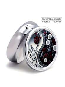 Pudełko na tabletki z 2 przegródkami, przenośne etui na leki, można umieścić w kieszeni lub portfelu, dekoracyjne metalowe pudełko do przechowywania leków i witamin, wyjątkowy prezent (kwiatowy)