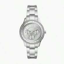 Fossil Fossil Stella Sport Elegant Women's Quartz Stainless Steel Watch ES5108, Round Silver Dial With Day Display, Casual Wristwatch For Daily Clothing Decor, Birthday Gift For Her