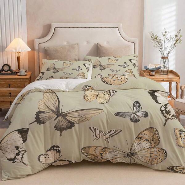 Juego de funda nórdica con diseño de mariposa vintage, 2/3 piezas. Funda nórdica suave y cómoda para dormitorio, habitación de invitados (1*funda nórdica + 1/2*funda de almohada, sin relleno)