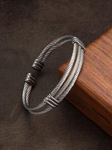 1pc Stainless Steel Cable Open Cuff Bracelet For Men, Minimalist Design Personalized Accessory, Suitable For Daily Wear Or Gift For Boyfriend - Wire Rope Bracelet - View 12