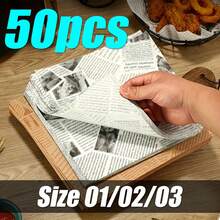 50 piezas de papel encerado con impresión de periódico vintage, para envolver sándwiches, hamburguesas, aperitivos fritos para freidora de aire, suministros de cocina y horneado
