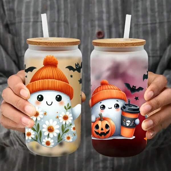 1/6 piezas Adhesivos de fantasma y calabaza espeluznantes de Halloween resistentes a los rayos UV y al agua para vasos Libby, cristalería, muebles y manualidades DIY - Fácil de aplicar y de larga duración