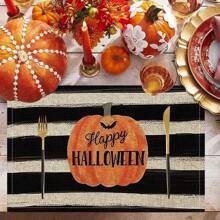 1/4/6 Stücke Halloween Serie mit gestreiften, Geister- und Kürbisdruck dekorative Tischsets/Untersetzer, 100% Leinen, handwaschbar - ideal für Esstische, Restaurants, Geburtstag & Party Dekoration, Heimdekoration