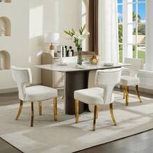Luxury Living Room Multifunctional Decorative Dining Chair (2PC), Chenille  Cushioned Kitchen Chair, Ergonomic Curved Backrest, Retro Industrial Style Metal Leg Stool, Curved Backrest With Copper Nails, Suitable For Various Occasions Such As Living Room, Kitchen, Coffee Shop, Etc - 2PC-C款-米色(雪尼爾) - 查看 3