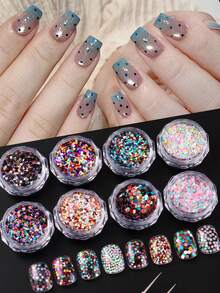 8Pcs Mini Heart Star Dot Cute Nail Art Sequins Macarons Color Mirror Effect Nail Glitter Nail Charm Y2K Summer Nails Chrome Nail Powder Nail Art Supplies Decoration Nail Charms Nail Gems