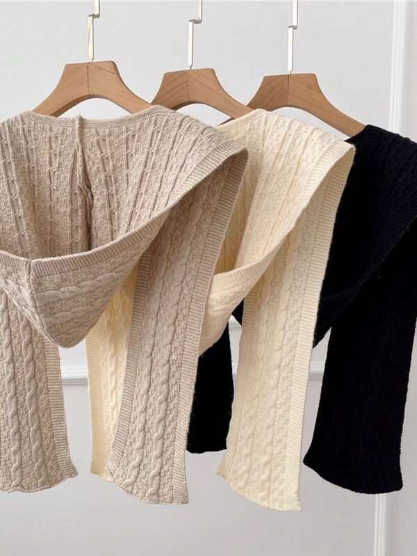 1PC Hooded Small Shawl, Air-Conditioned Room Fashion Neck Protection Fake Collar, Knitted Knotted Fashion Shoulder Scarf, Sunscreen Scarf Outside.
