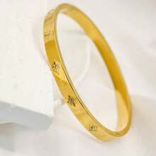 2 Pcs/Set Luxury Fashion Bracelet Set, New Stainless Steel Zirconia Women Bracelet, Octagram Diamond Bracelet, Suitable For Daily Wear Or Gift For Women - Yellow Gold - View 6