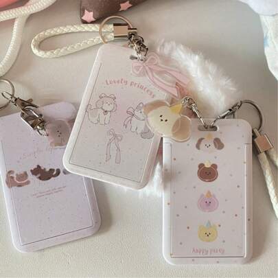 Kpop Photocard Holder Keychain Cartoon Animal PC Holder Kpop ID Badge Holder With Keychain Student Bus Card Pendant Keychain Hard Shell Protective Photo Sleeves School Supplies, Back To School