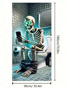 2D Door Banner 1 Halloween Skull Bathroom Door Banner, Multifunctional Polyester Party Decoration, Haunted House Horror Theme, No Electricity Required, Suitable For Indoor And Outdoor Use, Suitable For Photo Booth, Wall Decoration, Ideal For Weddings, Bachelorette Parties, Birthdays, Housewarming, Christmas, Easter, Thanksgiving And New Year. - Multicolor - View 5