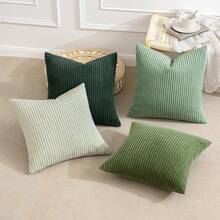 Boho Farmhouse Sage Green Throw Pillow Covers 18x18 Inch Set Of 4 Mordern Nordic Cushion Covers Soft Corduroy Home Decor Couch Bed Sofa Living Room Forest Green - 森林綠 - 查看 9