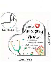 1/2 Pieces, Stethoscope Thanks Nurse For Heart-Shaped Acrylic Plaque Desktop Home Decoration (The Surface Has A Membrane That Needs To Be Tear Open), Graduation Gift For Nurse Classmates, Perfect Gift Acrylic Souvenir Decorations Suitable For Living Room, Bedroom, Office - Green - View 3