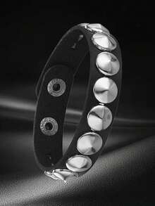 Xiacheng 1/6/9 件装尖头铆钉手链黑色皮革铆钉朋克手链袖口缠绕手镯按扣金属腕带男女通用