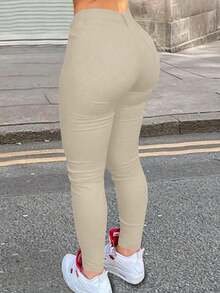 Plus Stretch Slant Pocket Skinny Pants Music Festival - Màu be - Xem 1