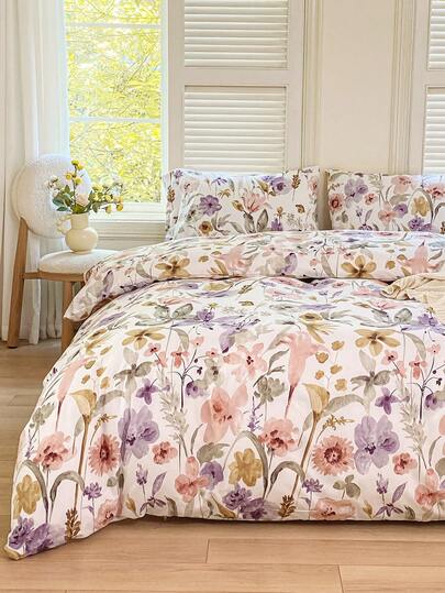 3pcs Floral Pattern Duvet Cover Set, Made Of Super Soft & Breathable Premium Microfiber Fabric, Suitable For All Seasons, Machine Washable, Non-Fading, Non-Pilling, Anti-Shrink, Anti-Wrinkle, Fashionable Bohemian/Farmhouse/Modern Minimalist Bedroom Decor, Easy Care, Fits Twin/Full/Queen/King Size Beds, Ideal For Home, Dorm, Apartment, Hotel, Vacation Rental, And Gift-Giving.
