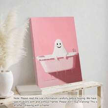1 pièce de canevas d'art de salle de bain sans cadre avec des fantômes mignons, impression de canevas d'Halloween rose amusante, décoration murale d'Halloween rose effrayante, décoration d'Halloween vintage amusante (cadre en option)