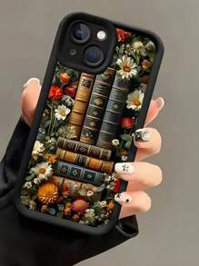 1 pieza Funda de teléfono antishock de TPU con diseño de libro de margarita negra, compatible con Apple 16, 15, 14, 13, 12, 11 Pro Max y Series