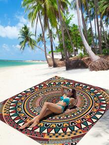 1 件新款户外防水防沙数码印花野餐垫/沙滩巾，时尚清新设计，适合户外露营和野餐 - 彩色 - 查看 3