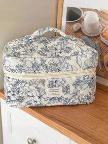 1 件花卉印花绗缝女士化妆包，柔软面料花卉印花拉链化妆包，适合存放化妆品、护肤品、口红、指甲油、发饰，非常适合家庭、旅行、新年/情人节礼物旅行必需品包，适合学校假期返校用品化妆包女士旅行包