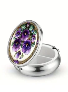 Pudełko na tabletki z 2 przegródkami, przenośne etui na leki, można umieścić w kieszeni lub portfelu, dekoracyjne metalowe pudełko do przechowywania leków i witamin, wyjątkowy prezent (kwiatowy)