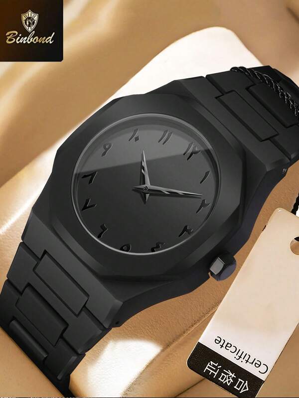 BINBOND BINBOND Top Brand Luxury Man Quartz Watch Fashion Black Polygonal Men Quartz Watch Waterproor Clock Sport Watch Men Business Quartz Wristwatch