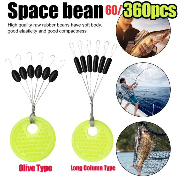 Conjunto de 60 peças de equipamento de pesca de carpa de borracha com 10 grãos espaciais, rolha oval de borracha preta, bóia de pesca, batentes de linha de flutuação de bobber