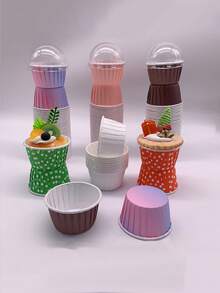 Cakegiugiu 50/100pcs Cake Cups With Lids,Disposable Cupcake Cups With Lids,Heat Resistant Muffin Cups,Cake Paper Holders,Muffin Molds, Baking Tools, Curled Edge Cake Cups,Perfect For Parties,Weddings And Birthdays - 01 - View 12
